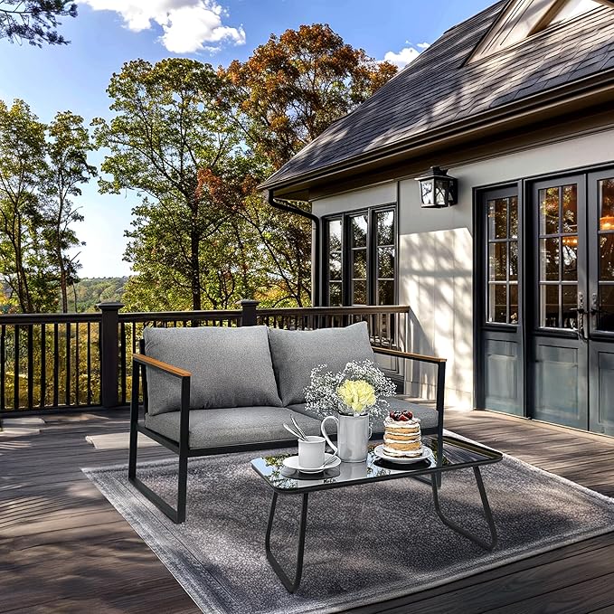 Outdoor Patio Loveseat,All-Weather Wicker Loveseat with Cushions – Rattan