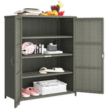 Wicker Outdoor Storage Cabinet with Shelves, 4-Shelf Outdoor Pool Towel Storage