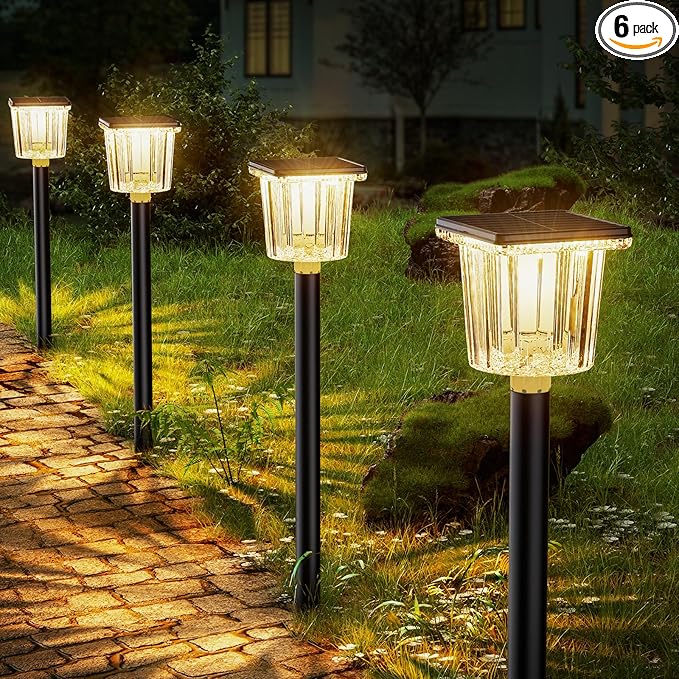 Powered Pathway Lights for Outside, 6 Pack Solar Garden Lights ip65 Waterproof, Up