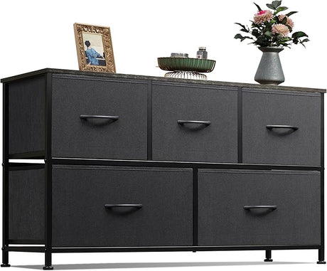 Dresser for Bedroom with 5 Drawers, Wide Chest of Drawers, Fabric Dresser,