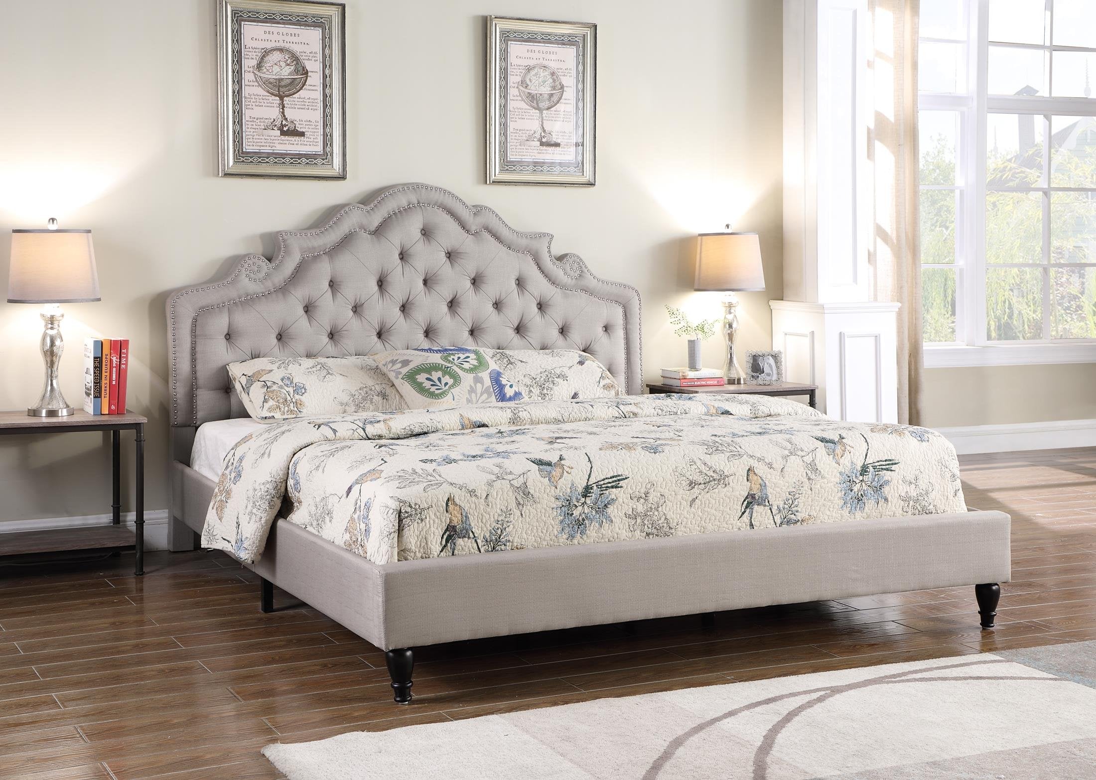 Classics Platform Bed with Cloth Headboard and Slats - King