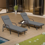 Patio Chaise Lounge Set 3 Pieces Outdoor Lounge Chair with Rattan Adjustable Backrest