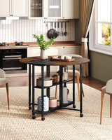Folding Dining Table with Wheels and Storage Shelf