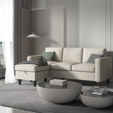 L-Shaped Sectional, Modern Linen Fabric 3-Seat Sofa Couch Furniture Set