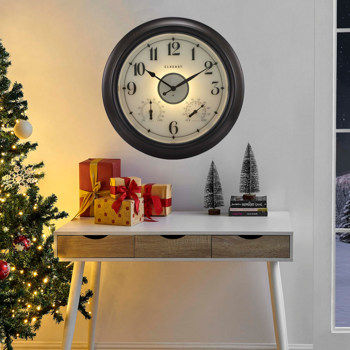 Illuminated Indoor Outdoor Clocks Waterproof 18 inch with Smart Sensor