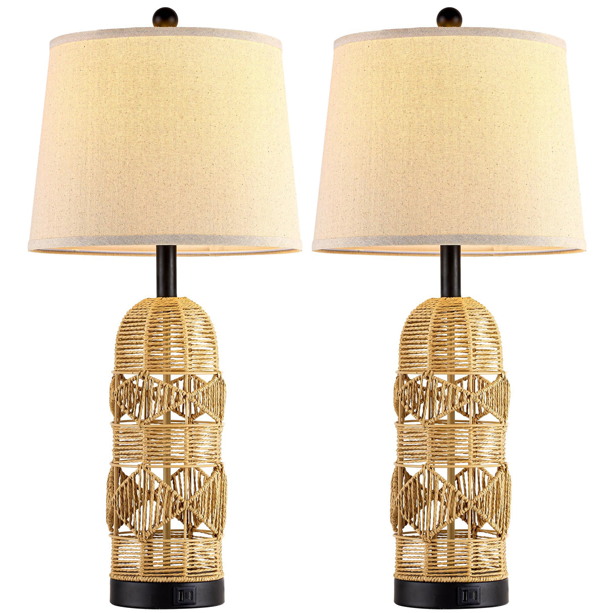 28.5" Rattan Table Lamps for Living Room, Touch Lamps for Bedrooms Set of 2, Night