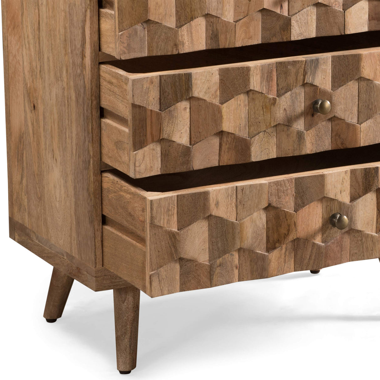 Mid-Century Modern Mango Wood 3 Drawer Chest, Natural