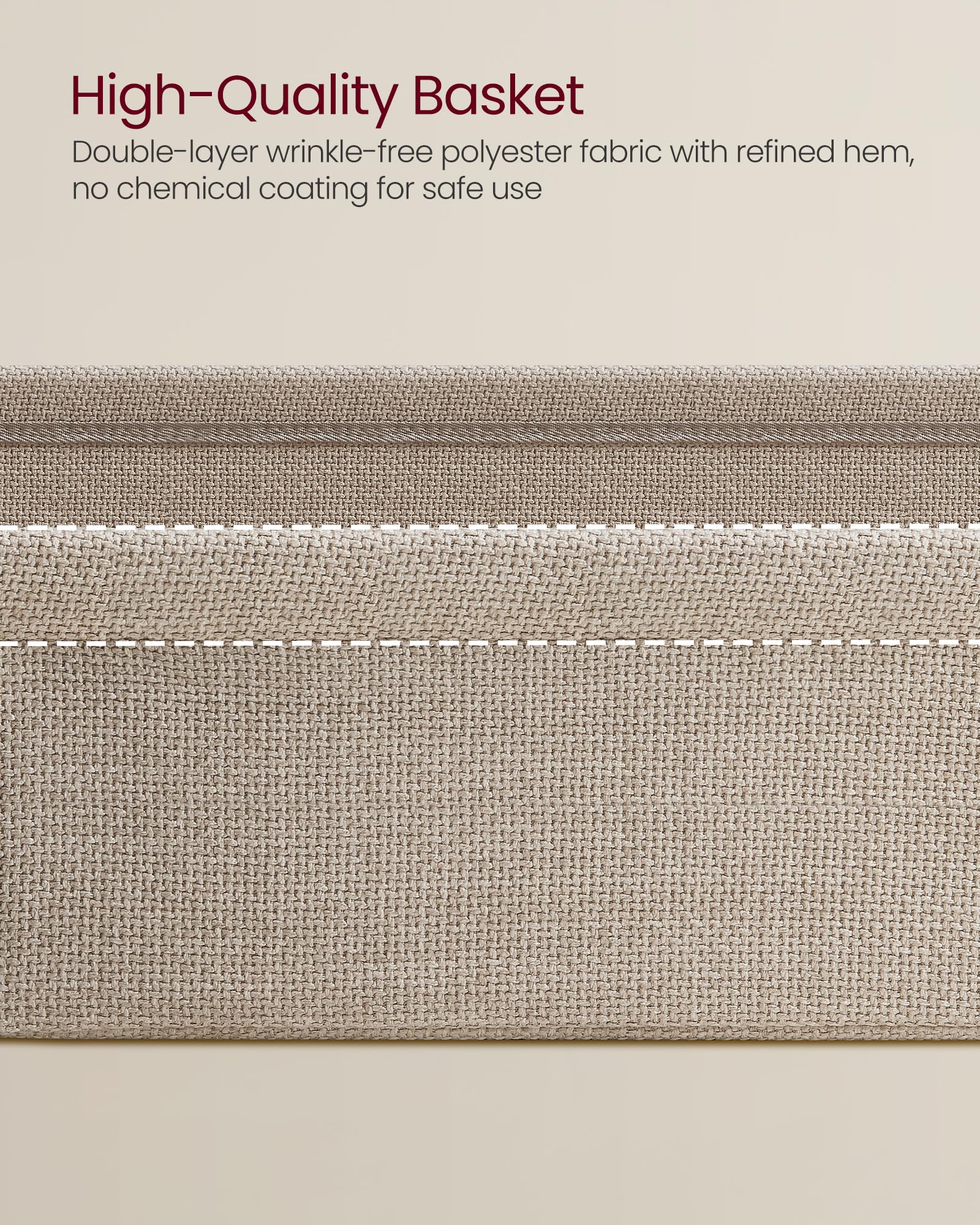 End Table, Side Table with Fabric Basket, Modern Nightstand, Rectangular Bedside Table