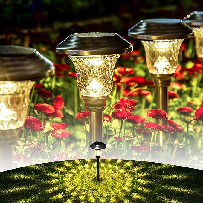 8 Pack Solar Pathway Lights, Solar Garden Lights Outdoor Warm White