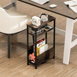 7.1" Narrow Side Table for Small Spaces, 3 Tier Small End Table with Magazine Holder