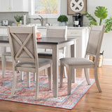 White and Dark Grey Sibley Seven Piece Dining Set with Beige Speckled Upholstery