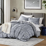 Comforter King Size for Men, Blue Modern Farmhouse Aesthetic Soft Bedding Set,