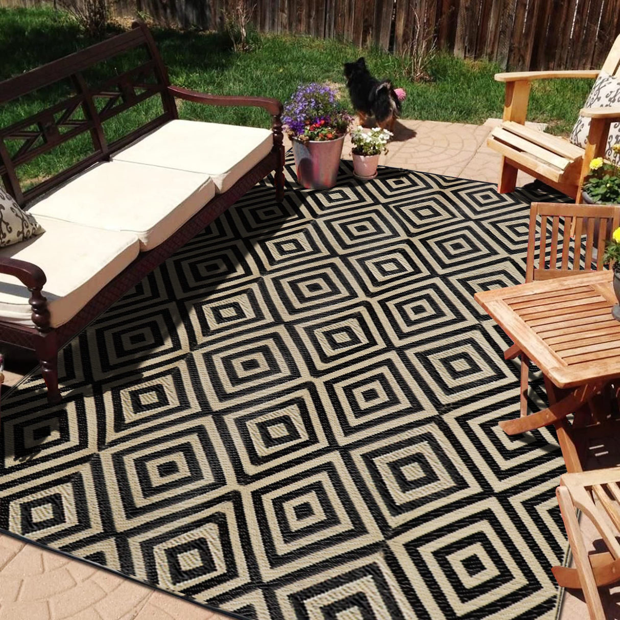 Reversible Floor Mats, Patio Plastic Straw Rug, Modern Area Rug for Outdoors, RV, Patio,