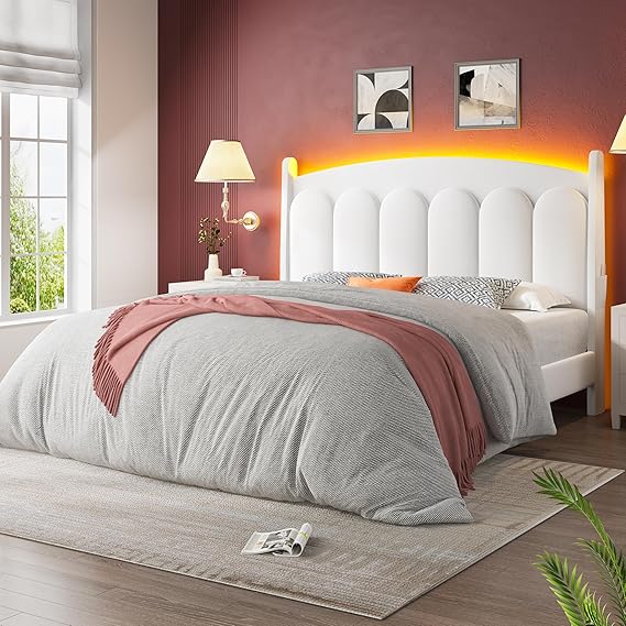 Queen Bed Frame with LED Lights and Adjustable Headboard