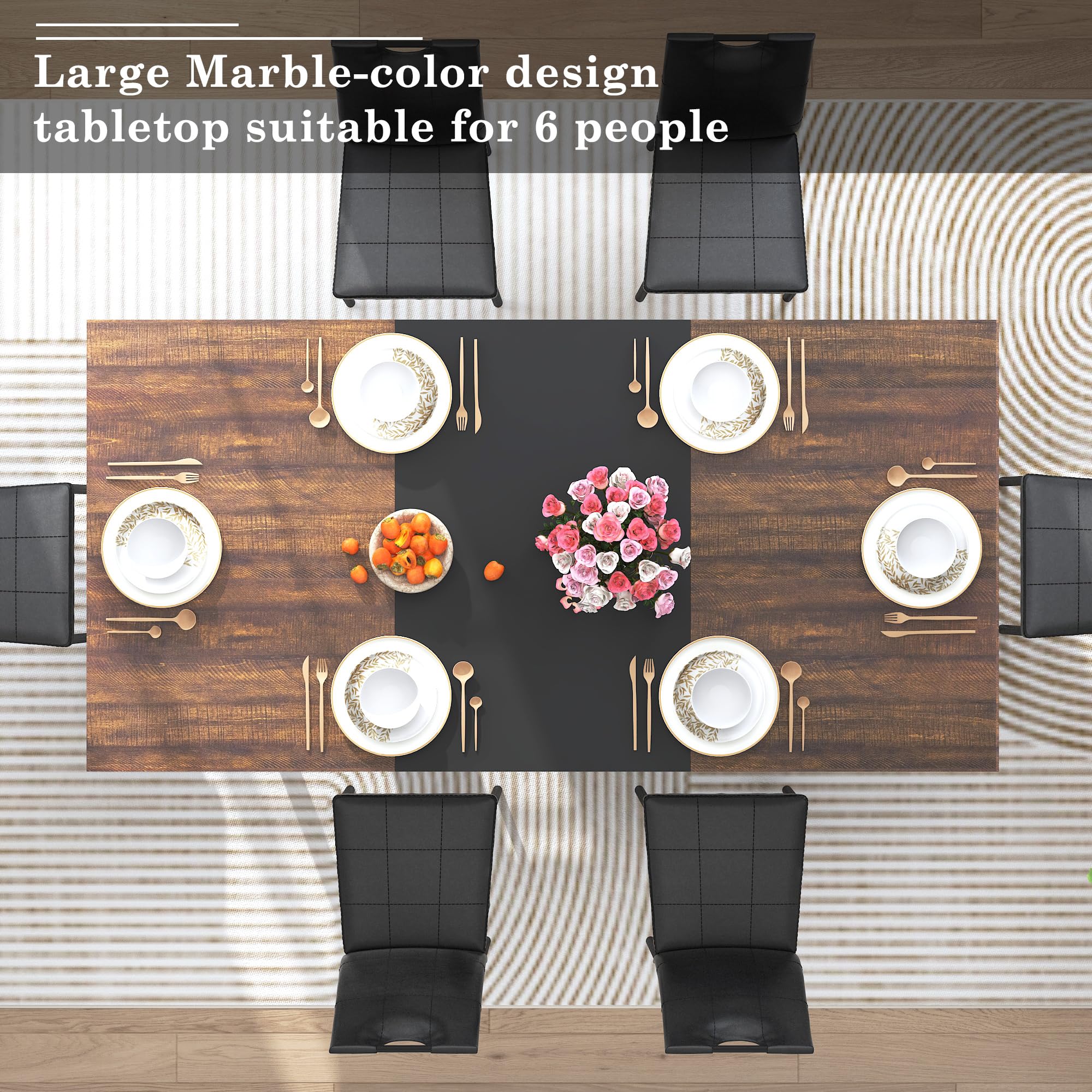 7-Piece Dining Table Set - 71" Wooden Kitchen Table with 6 Chairs