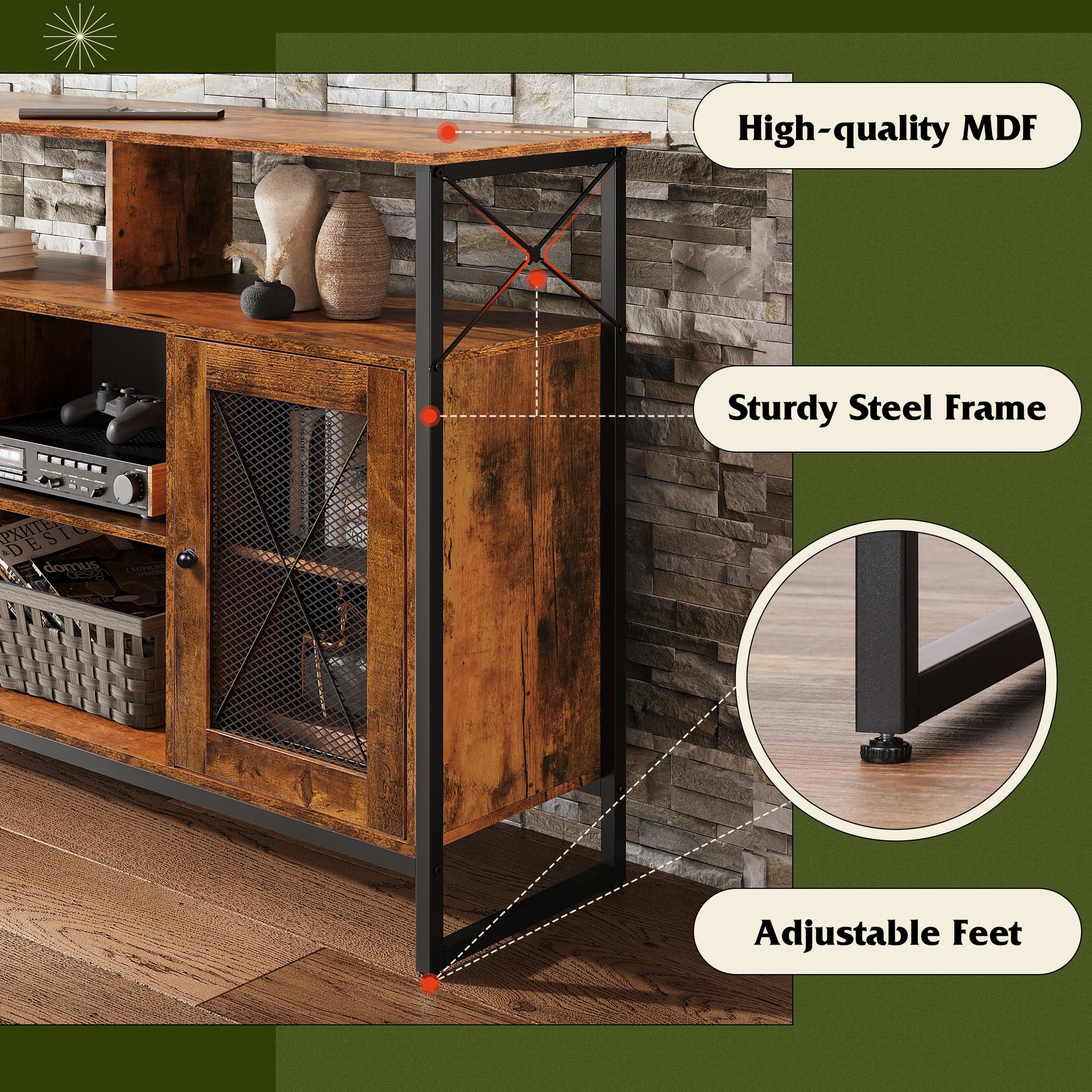 TV Stand 55 inch TV,Tall Entertainment Center with Storage, Farmhouse Industrial