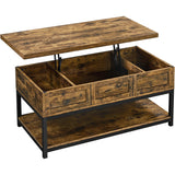 Rustic Lift Top Coffee Table w/Hidden Compartment & Open Shelf, Lifting Tabletop Coffee