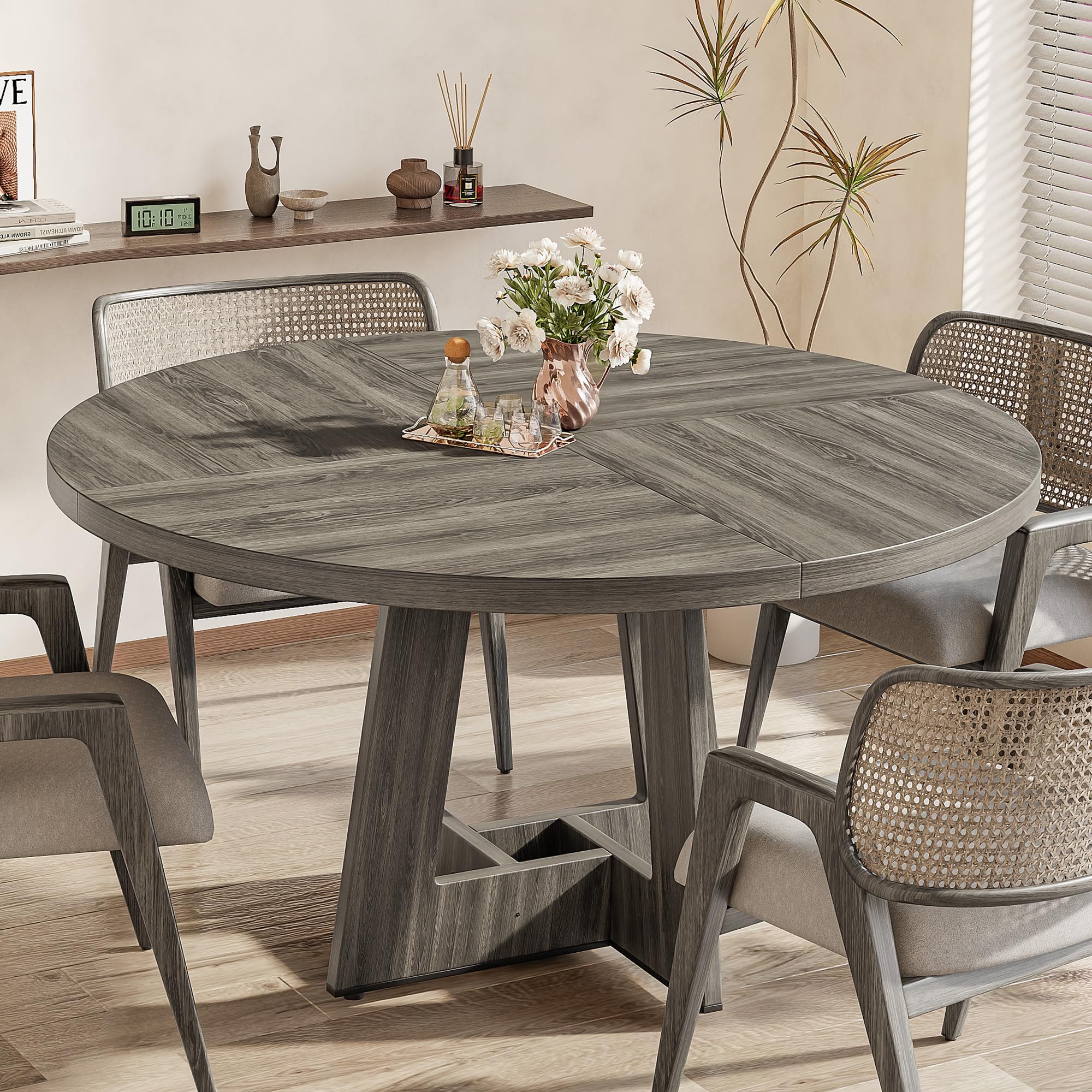 47 Inch Round Dining Table for 4 with Wooden Pedestal Base