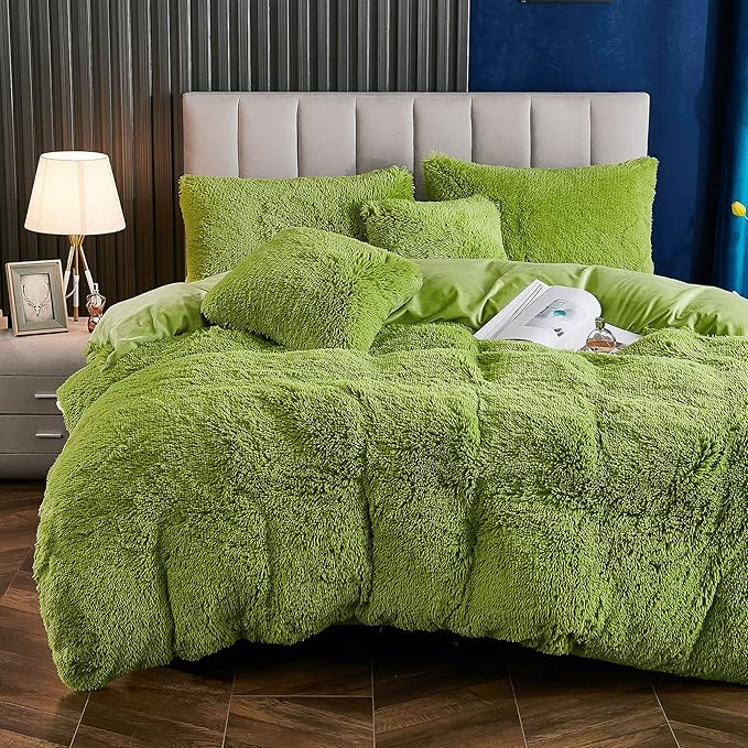 Plush Fluffy Duvet Cover King Size Luxury Ultra Soft Shaggy Duvet Cover Set Faux Fur