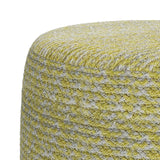 Bayley Round Braided Pouf, Footstool, Upholstered in Muted Yellow and Natural Cotton