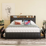 Queen Bed Frame with Storage Drawers Headboard & Footboard, Upholstered Platform