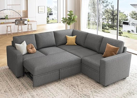 Modular Sectional Sleeper Sofa with Pull Out Bed, U Shaped Sectional Couch