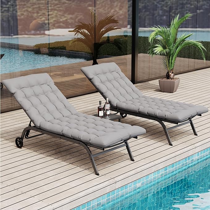 Chaise Lounge Outdoor Set of 3, Aluminum Lounge Chairs ,Deck