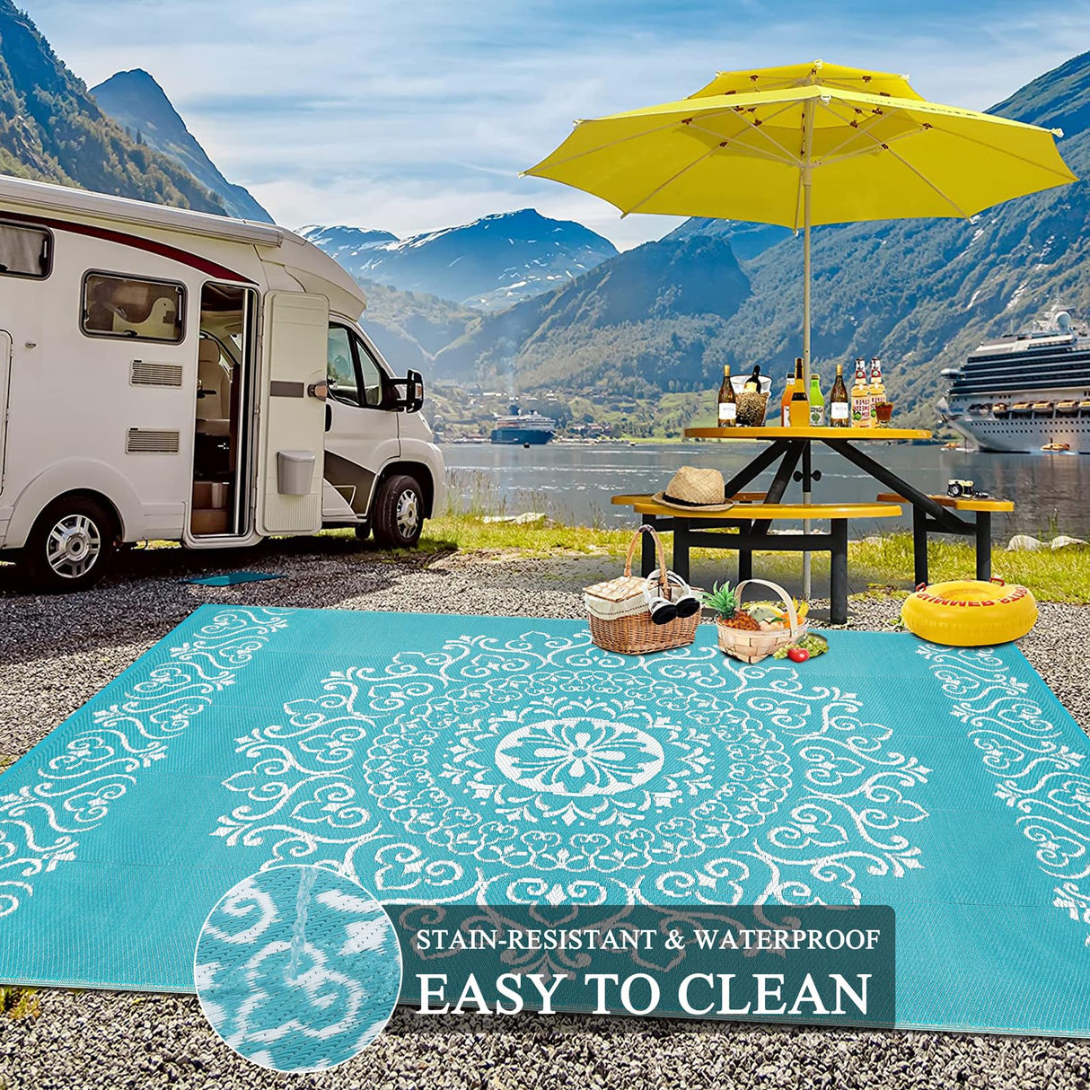 Waterproof Outdoor Rug 9'x12', Reversible Outdoor Plastic Straw Rug, Outdoor Patio Rug