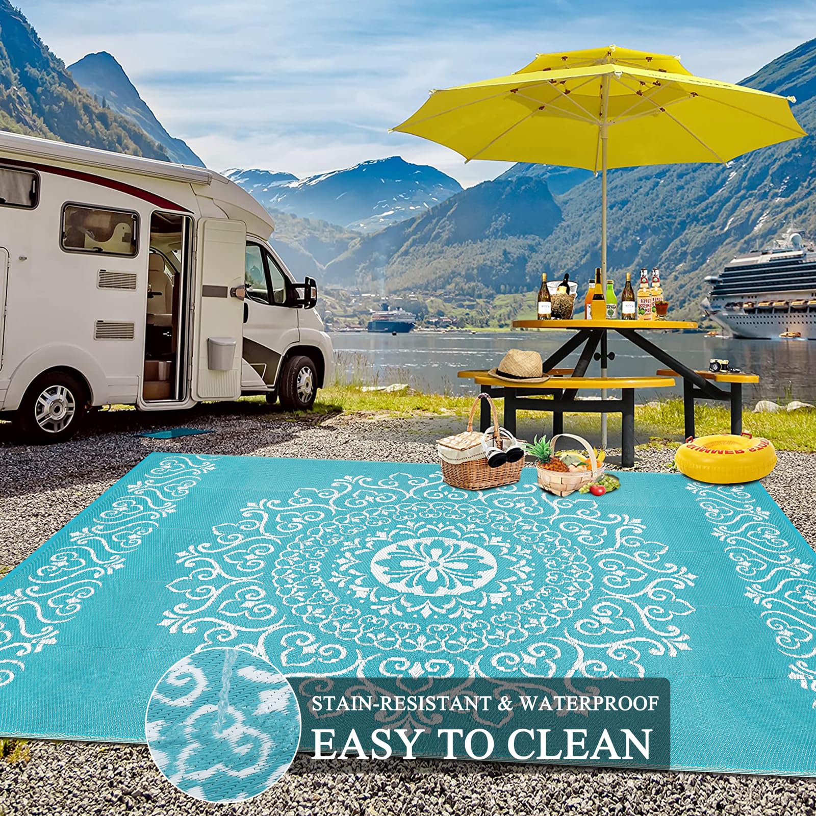 Waterproof Outdoor Rug 9'x12', Reversible Outdoor Plastic Straw Rug, Outdoor Patio Rug