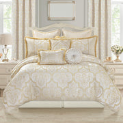 9-Piece Damask Floral Comforter Set - Queen Size Jacquard Bedding with Bed Skirt & Shams