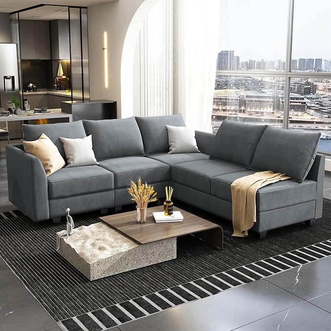 Oversized Modular Sectional Sofa with Storage Seats Reversible Sectional Couch with Ottomans U Shaped Modular Sectional Couch for Living Room, Grey