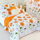 100% Cotton Quilt Queen Size Orange Sunflower Bedding Set Floral Lightweight Quilt