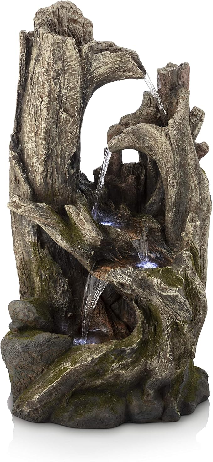 TVH156 79" Outdoor Floor Cascading Tree Trunk Water Fountain with LED Lights