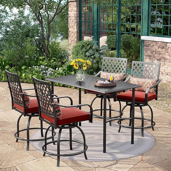 7 Piece Outdoor Bar Set, Counter Height Patio Bar Furniture with Swivel Bar Stools