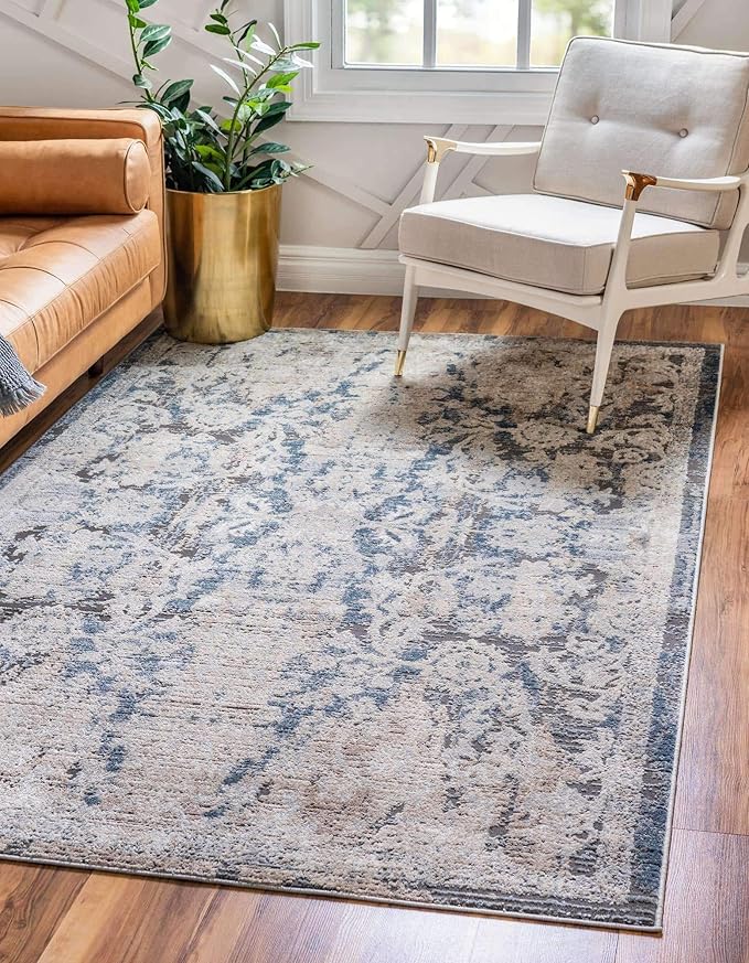 Portland Collection Area Rug - Albany (6' 1" x 9' Rectangle, Gray/ Ivory)