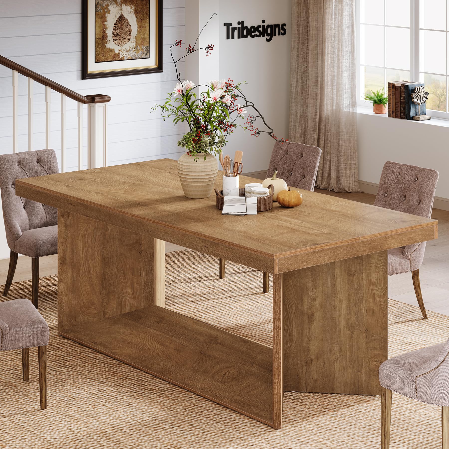 63-Inch Farmhouse Dining Table for 4-6 People