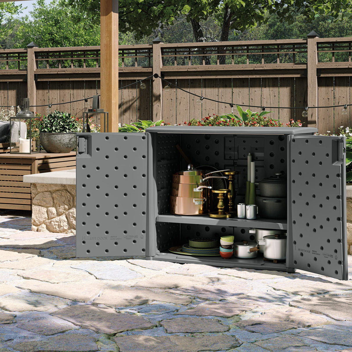 Outdoor Storage Cabinet with Pad-Lockable Doors, Freestanding Outdoor Patio Storage