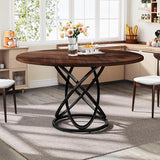 Round Dining Table for 4, 47 Inch Dinner Table Circle Kitchen Table with Metal Base,