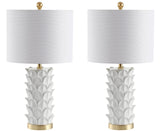 SAFAVIEH Lighting Collection Nico White/ Gold Leaf 25-inch Bedroom Living Room Home Office Desk Nightstand Table Lamp Set of 2 (LED Bulbs Included)