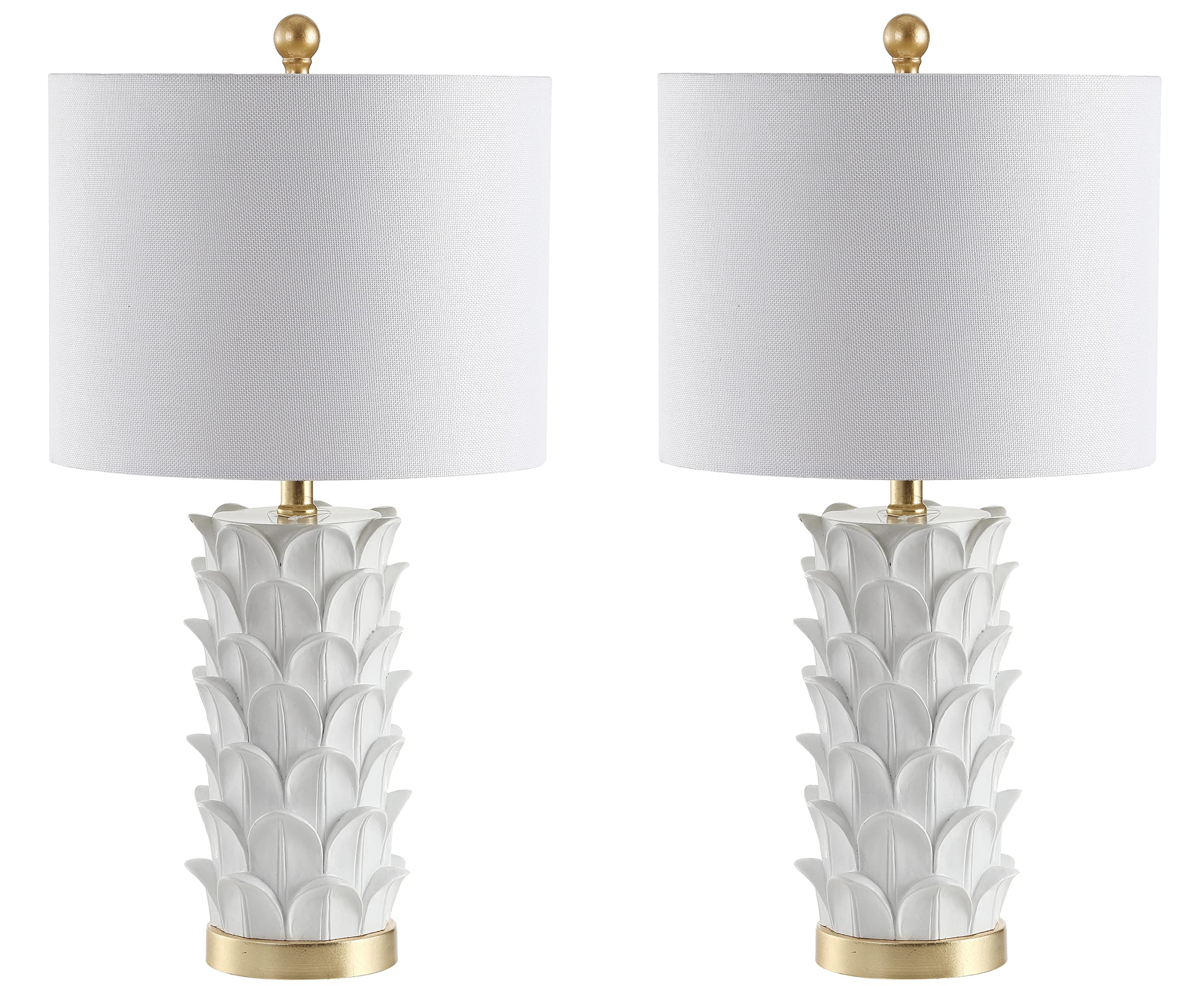 White Gold Leaf Table Lamp Set of 2 - 25 Inch Bedroom Nightstand Lamps with LED Bulbs