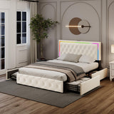 Full Size Bed Frame with Storage - Bed Frame Full with 4 Drawers on Wheel Fast Charging