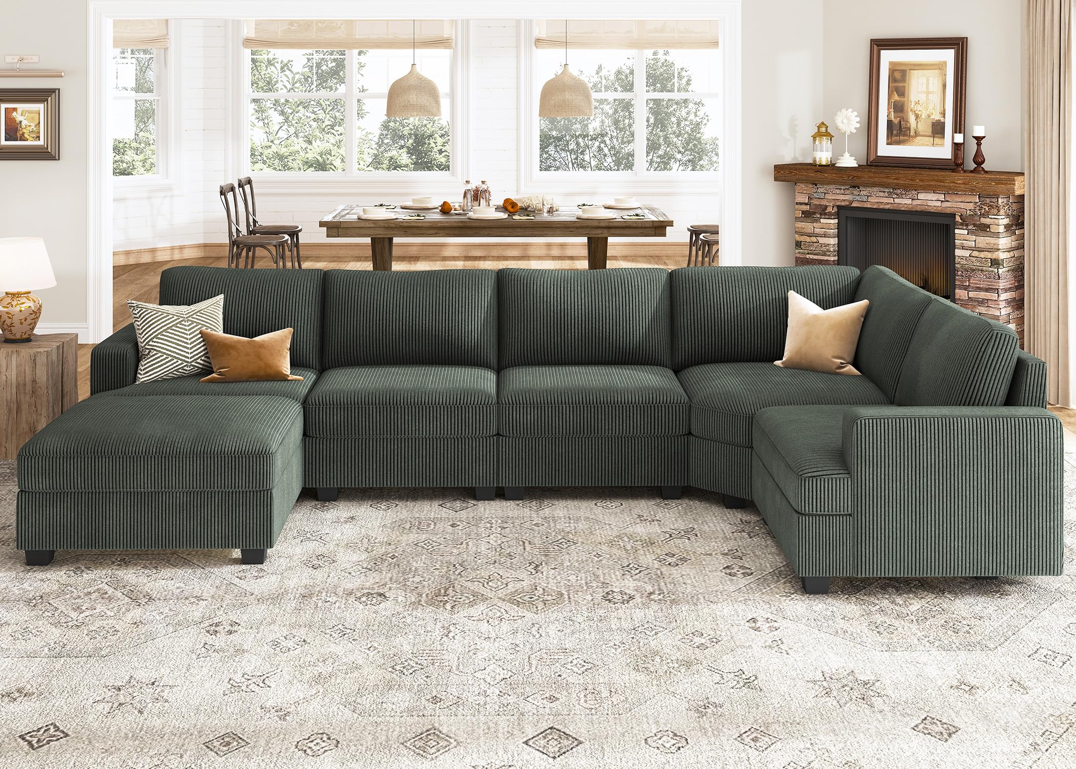Sofa with Storage Ottoman, U Shape Sectional Couch with Chaise
