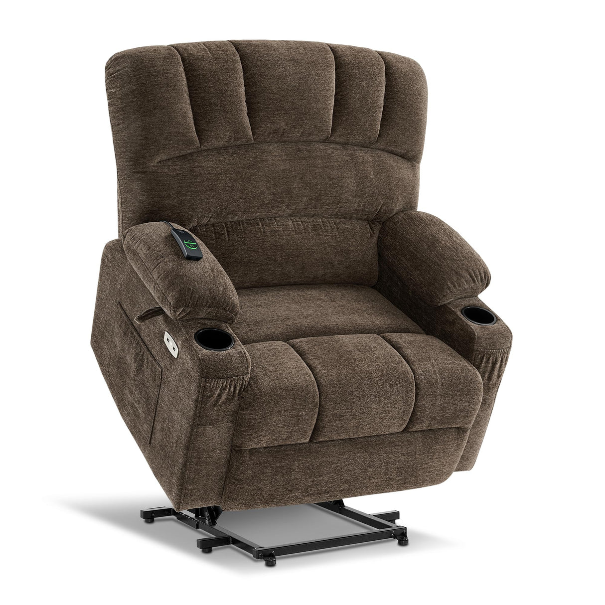 MCombo Power Lift Recliner Chair Sofa with Massage and Heat for Big Elderly People, USB Ports, Side Pockets, Fabric R7096 (Medium-Wide, Coffee)