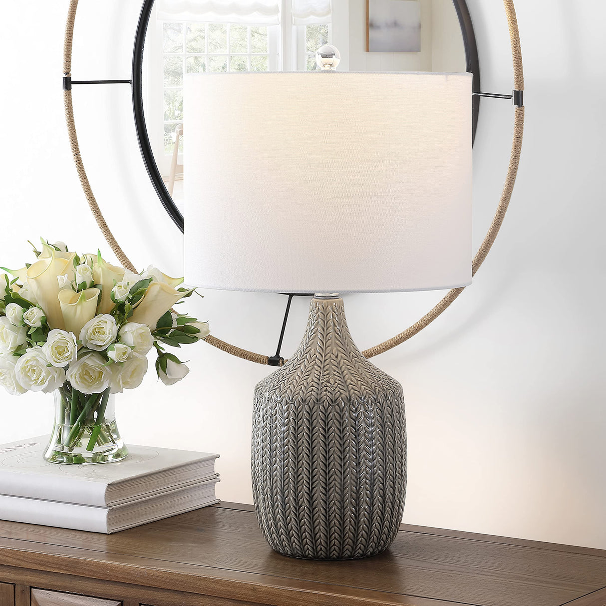 Lighting Collection Secia Modern Grey Ceramic 25-inch Bedroom Living Room Home Office