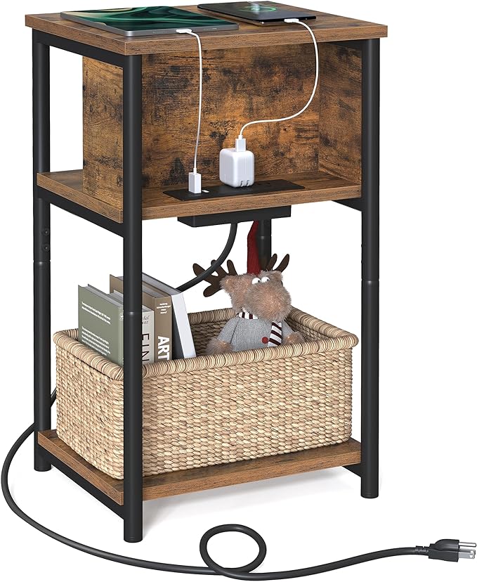 Small Narrow Side Table with Charging Station