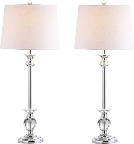 JYL2056A-SET2 Set of 2 Table Lamps Elizabeth 33" Crystal/Metal LED Table Lamp Contemporary Bedside Desk Nightstand Lamp for Bedroom Living Room Office College Bookcase, Clear/Chrome