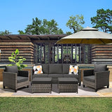 5 Pieces Outdoor Wicker Rattan Sofa Couch with Ottomans and Comfy