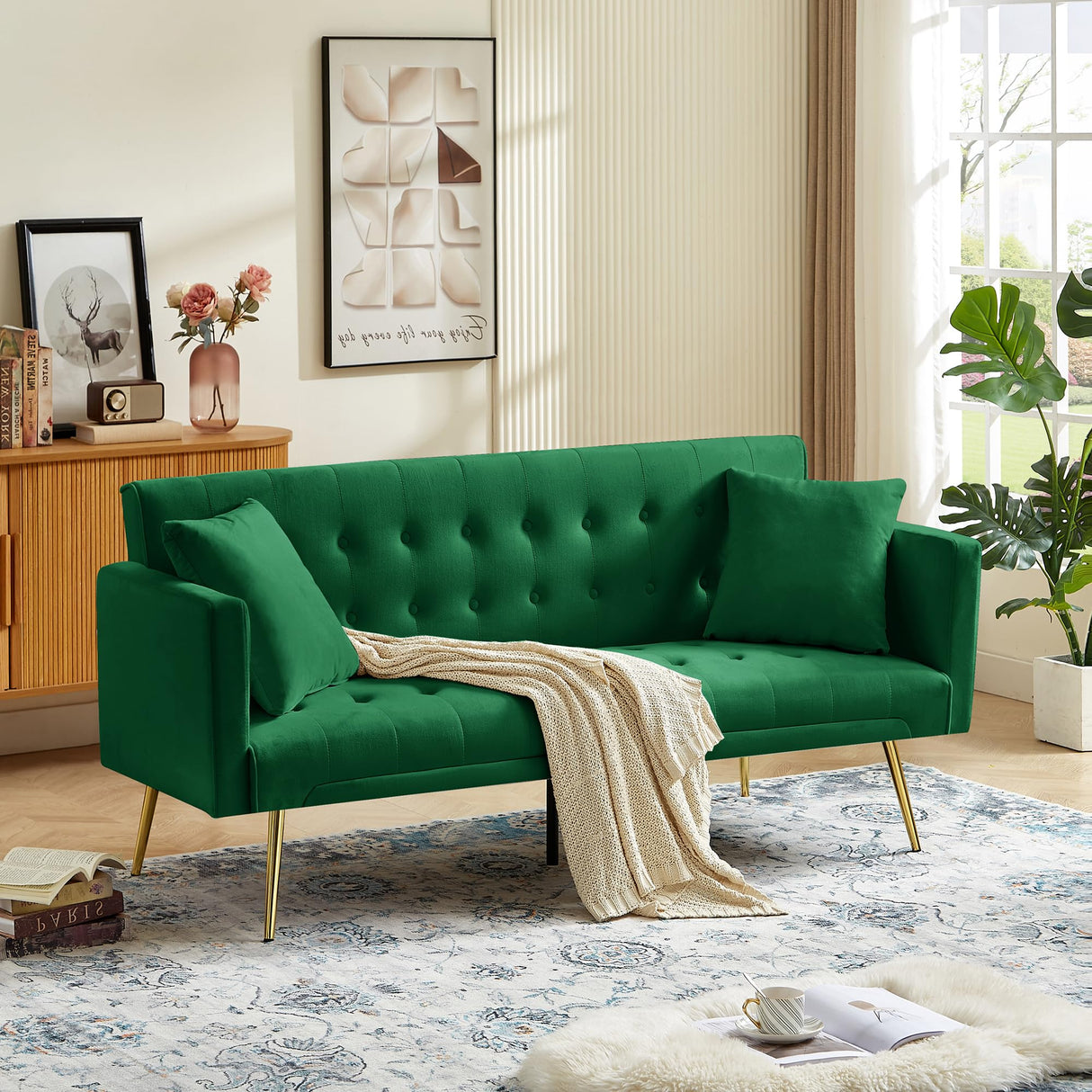 72" Modern Velvet Sofa Bed Futon,Convertible Folding Sleeper Bed Couches with 3 Adjustable Backrests