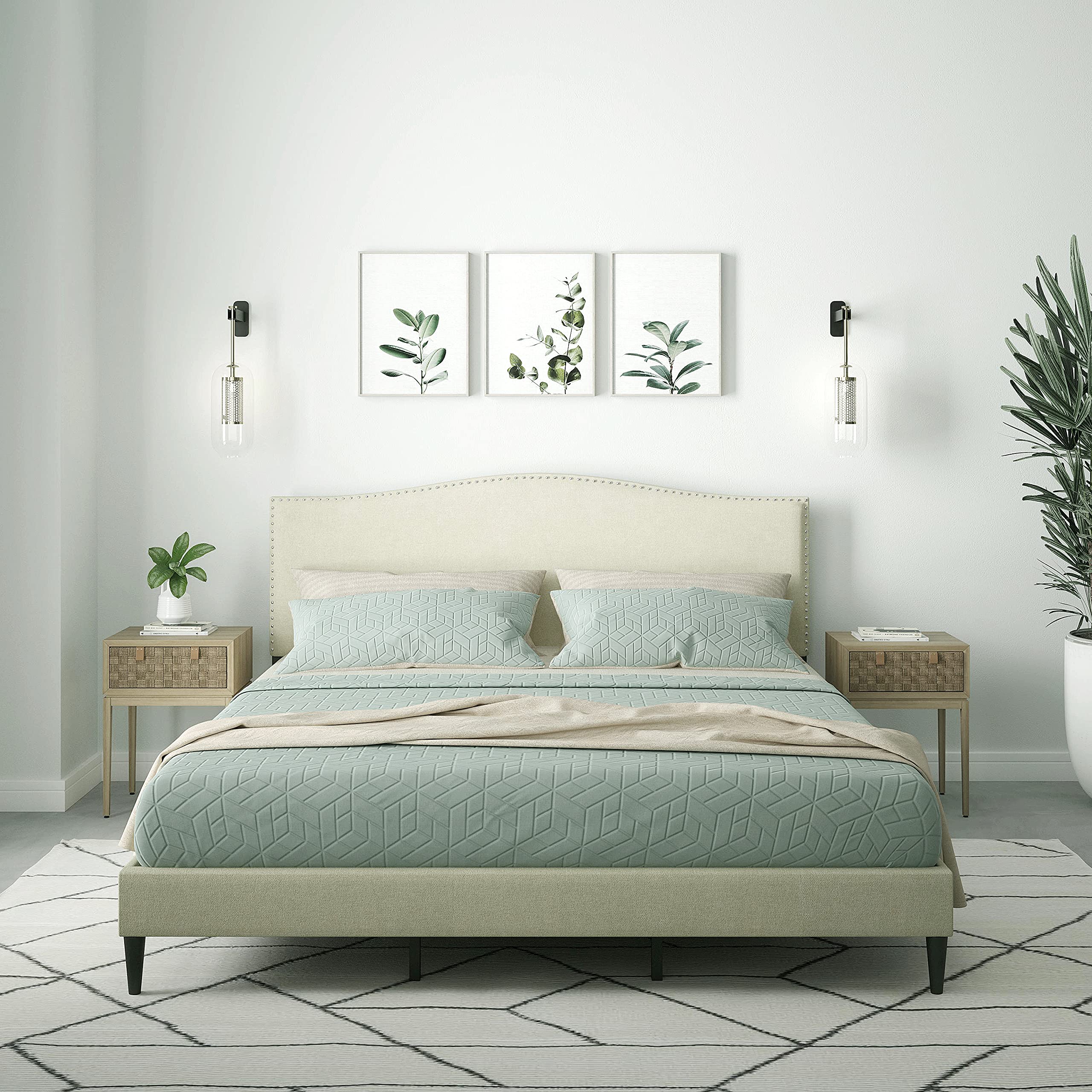 Kameli Upholstered Platform Bed Frame/Nailhead Trim Camelback