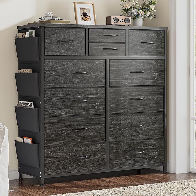Tall Dresser for Bedroom with 12 Drawers,Dresser Chest of Drawers with Side Pockets